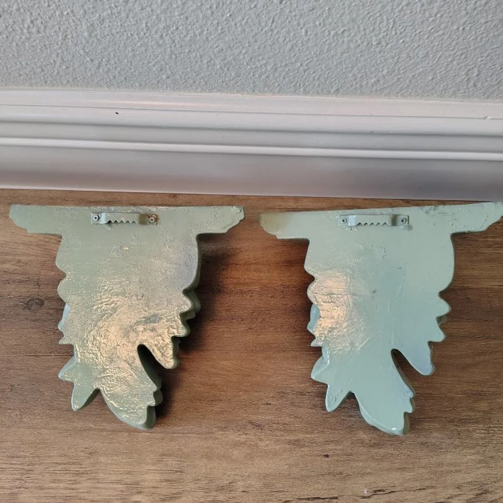2 Resin Floral Botanical Sconce Shelves Wall Decor Ornate Shelf Pair Green